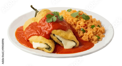 Mexican Chiles Rellenos with Rice Vector Art
