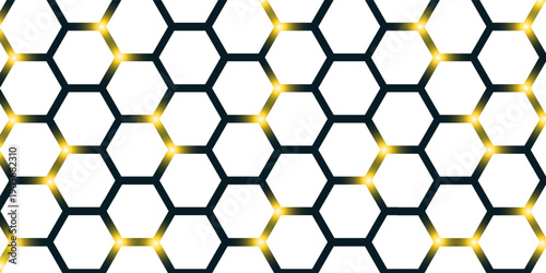 White 3d hexagonal technology vector abstract background. Blue bright energy flashes under hexagon in modern technology futuristic background vector illustration. White honeycomb texture grid.