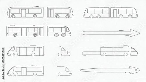 Vehicle Outline Icons, Public and Private Transport Vector Set, Line Art Transportation Graphics, Urban Vehicle Fleet Illustrations

