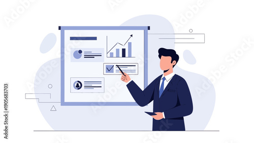 Businessman presenting growth chart on whiteboard, business meeting presentation