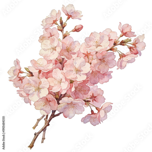 Wallpaper Mural Cherry blossom flower branch watercolor vintage botanical illustration pastel pink spring bloom Torontodigital.ca