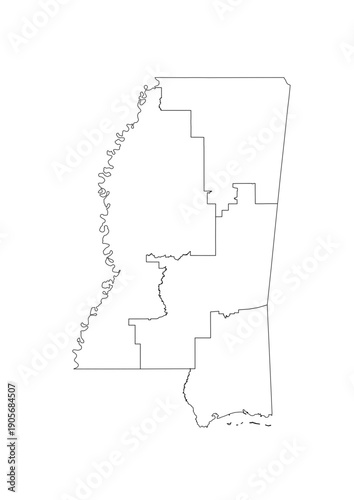 Mississippi Congressional Districts Map 119th Congress Vector Illustration USA House of Representatives Electoral Boundaries 2026 Voting Precincts Government Data Vis Black White Outline Transparent C