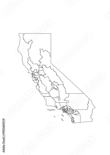 California Congressional Districts Map 119th Congress Vector Illustration USA House of Representatives Electoral Boundaries 2026 Voting Precincts Government Data Vis Black White Outline Transparent Ca