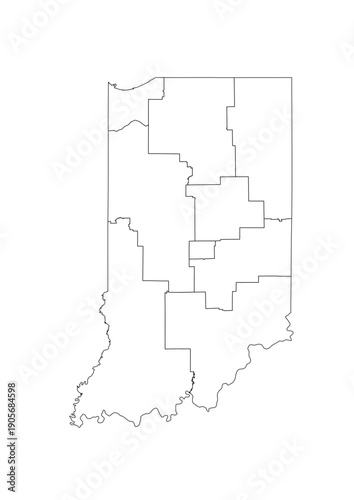 Indiana Congressional Districts Map 119th Congress Vector Illustration USA House of Representatives Electoral Boundaries 2026 Voting Precincts Government Data Vis Black White Outline Transparent Carto