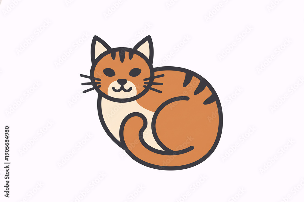 Obraz premium Cute Orange Tabby Cat Illustration Curled Up on White Background