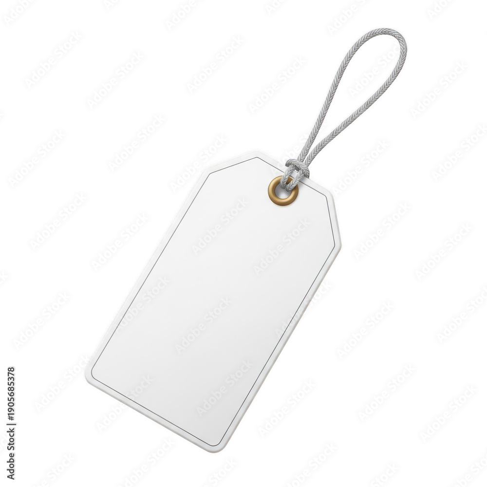 Fototapeta premium A blank white tag with a string attached to it for labeling purposes. isolated on transparent background
