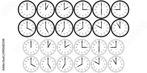 EPS file containing a variety of watch faces, each illustrating a different hour of the day