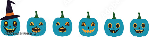Cute Halloween pumpkin characters set cartoon vector illustration of funny jack o lantern faces isolated on background