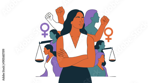 Illustration of empowered women symbols representing strength, equality, and empowerment.
