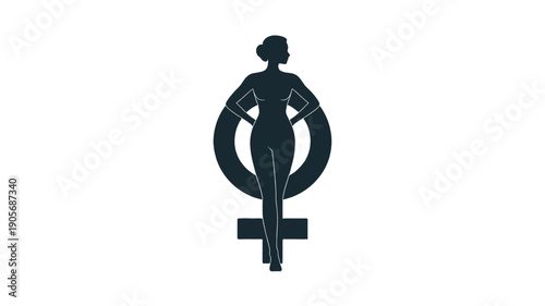 Empowering silhouette woman standing tall with a bold symbol of feminity.