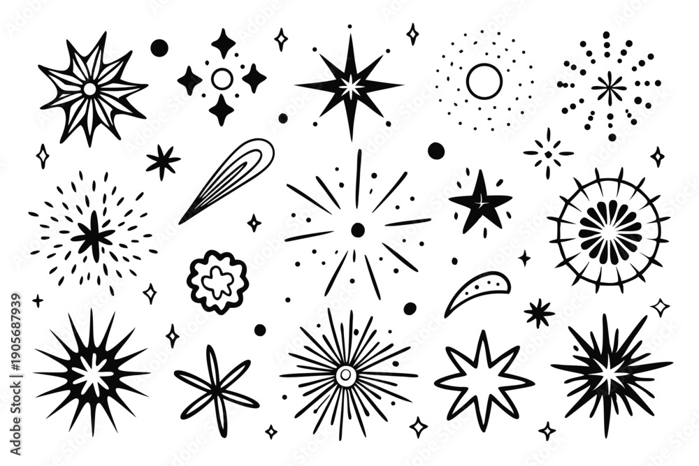 Obraz premium set of doodle line sparkle silhouette line art vector illustration with a white background