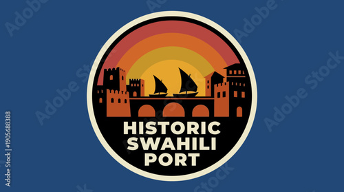 Historic Swahili Port Logo Design - A Vibrant Emblem Capturing the Rich Heritage and Maritime Legacy of East African Coastal Culture and Ancient Trade Routes