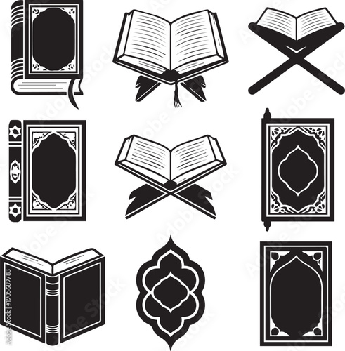 Islamic holy book and traditional stand icons