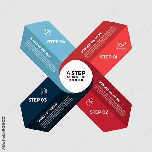 Vector infographic arrow 4 step option process for business presentation, web, banner, ui ux. ven diagram 4 step. editable vector