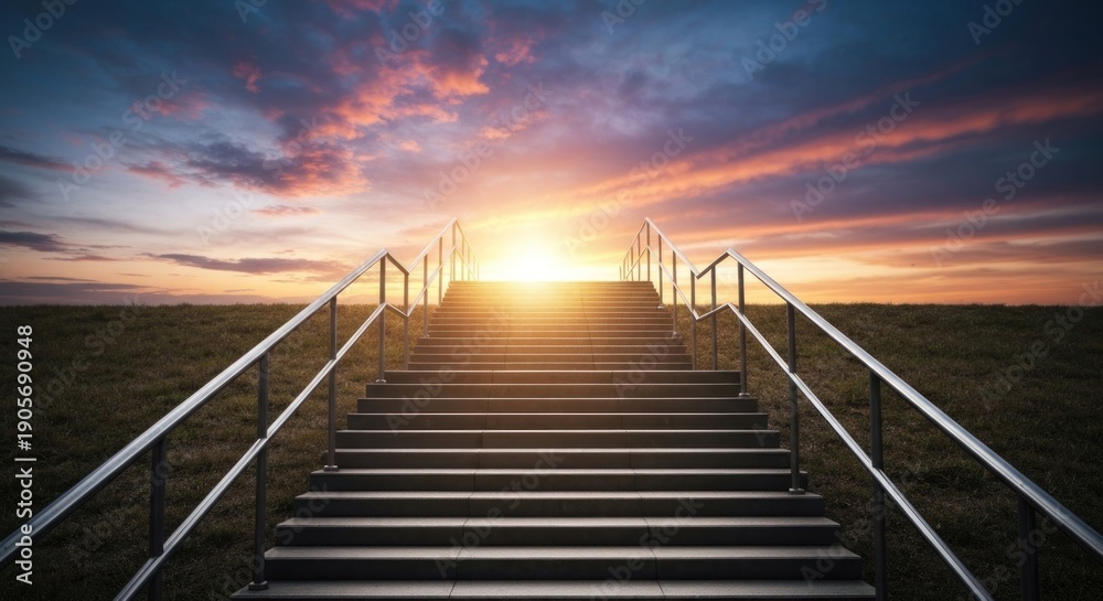 Fototapeta premium Wide outdoor steps leading to a bright sunset