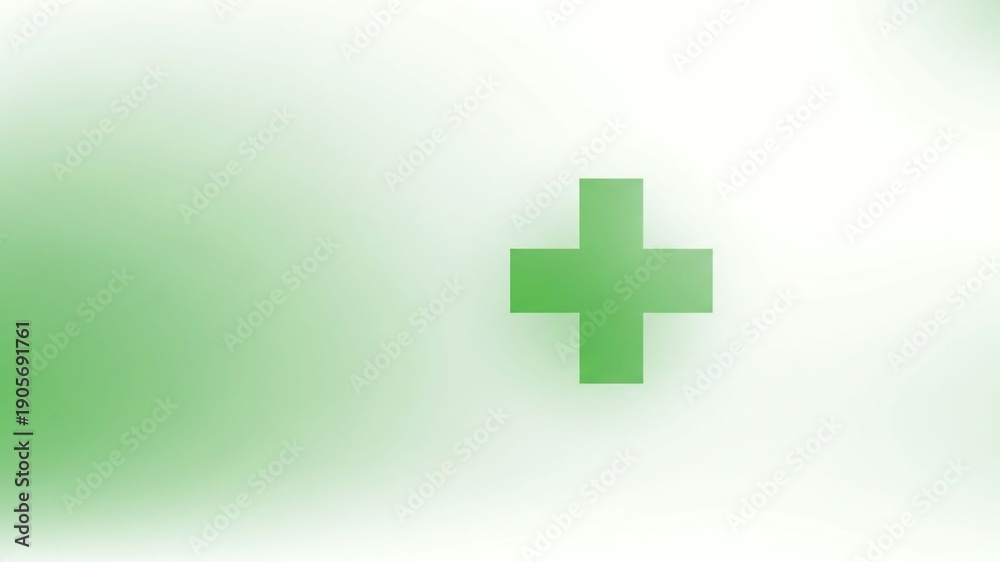 Obraz premium Green medical cross icon on clean minimal background, modern healthcare design concept for hospital, clinic, and medical service visuals.