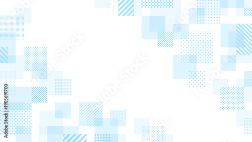 水色のデジタルなドットとストライプの四角形の飾りの斜めフレーム