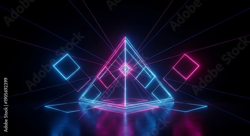 Neon Geometric Shapes in 3D Space.