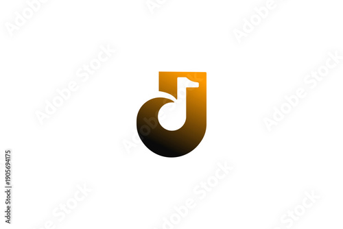 A modern, minimalist logo featuring a stylized letter J integrated with a musical note symbol in a vibrant orange-to-black gradient