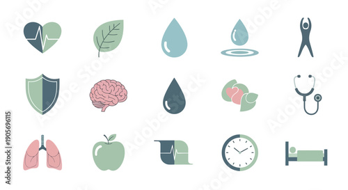 Health and Wellness Icons Set Illustration.