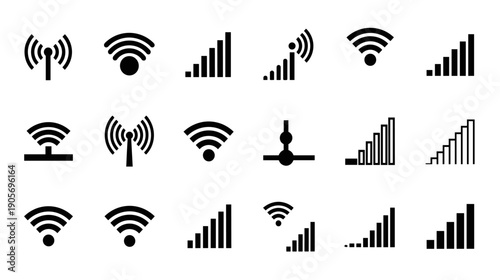 Signal Strength and Wireless Communication Icons: Conceptual and Versatile Visuals