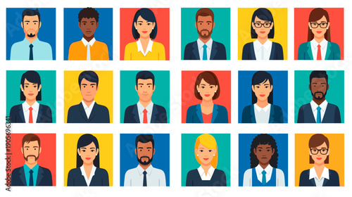 Diverse Team: Professional People in Square Icons for Business and Communication