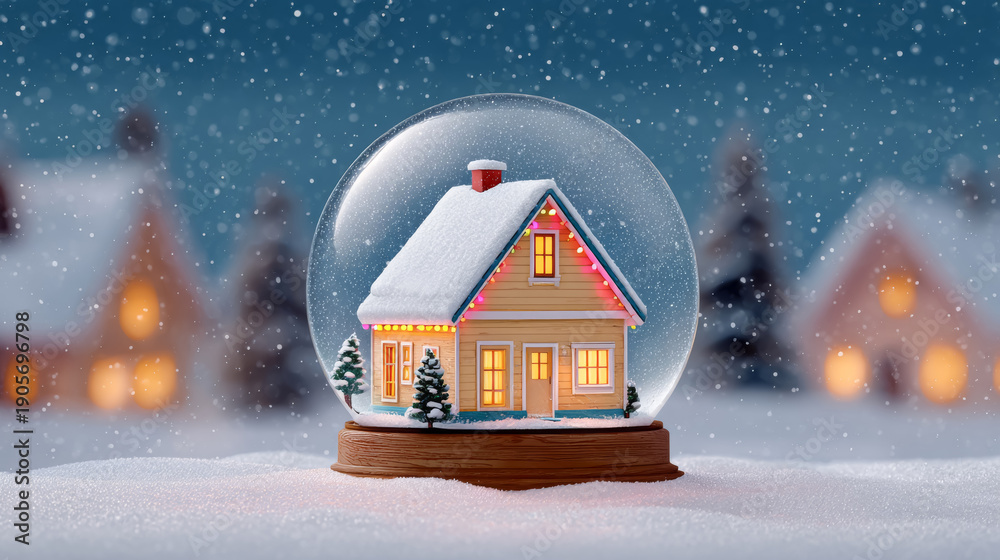 Obraz premium Cozy snow globe with festive house and winter wonderland scene for seasonal decoration