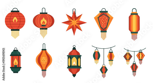 Colorful Lanterns and Star Decoration Set.