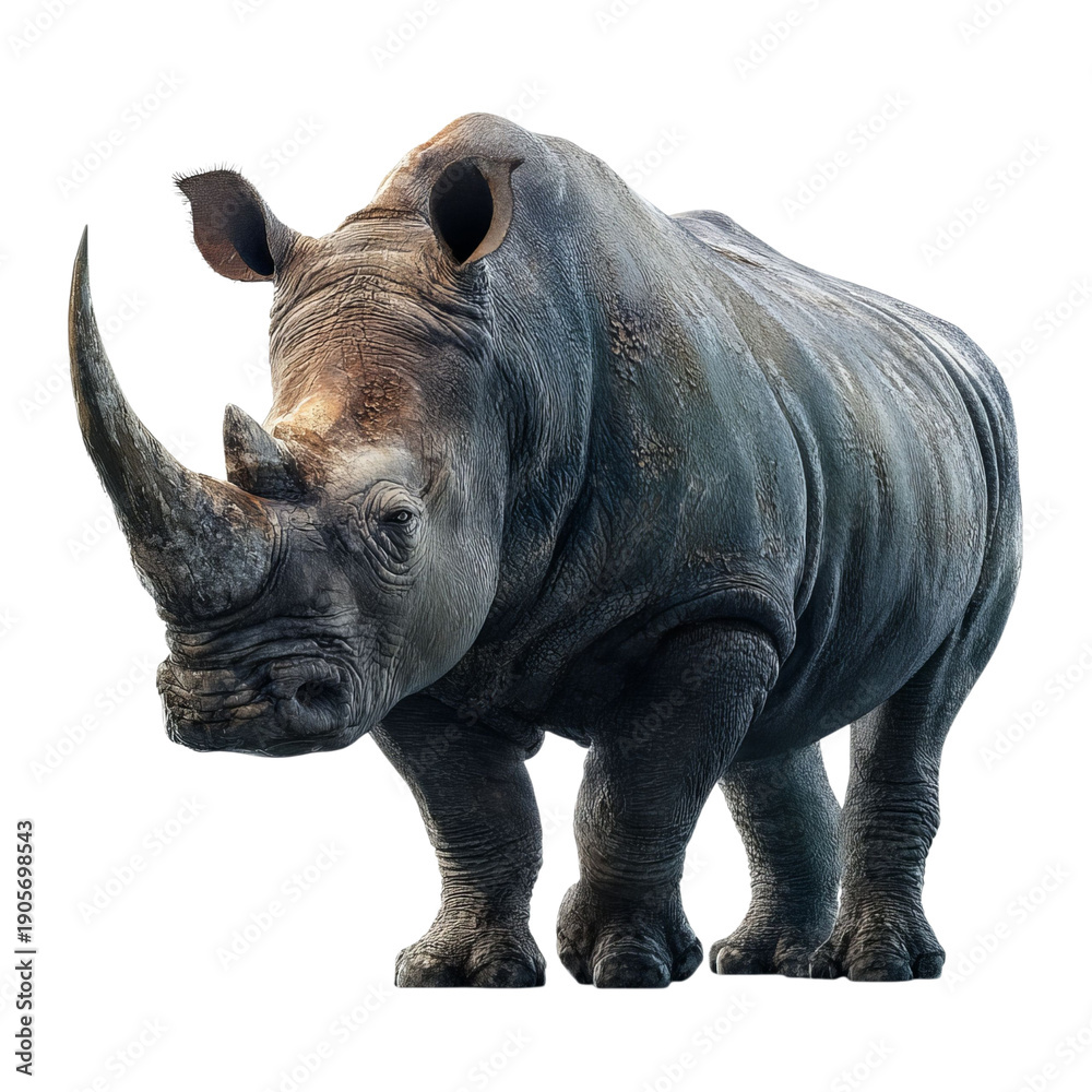 Obraz premium PNG of A majestic rhinoceros standing proudly, showcasing its powerful build and distinct horn.