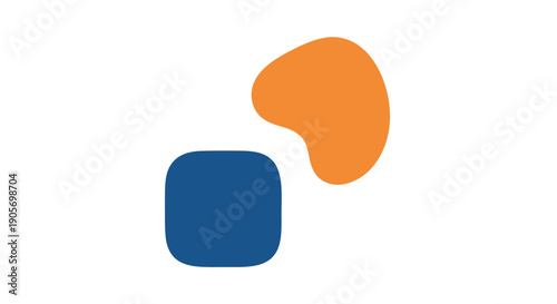 Geometric shapes vector illustration, blue square and orange blob, abstract composition, for background or texture, isolated on transparent background, png