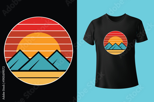 Snowboarding t-shirt design with ski goggles and mountains. Snowboard glasses with snowy mountain reflection. Typography graphics for tee shirt, apparel print for extreme sport. Vector illustration.