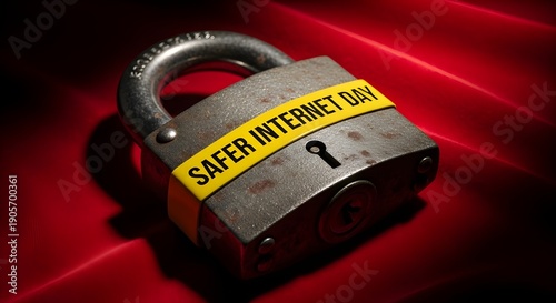 Secure metallic padlock symbolizing the essential message of safer internet day concept against a dramatic red background