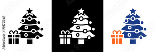 Christmas Tree Icon Set Glyph Vector Illustration