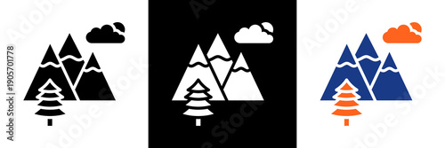 Snow Mountain Icon Set Glyph Vector Illustration