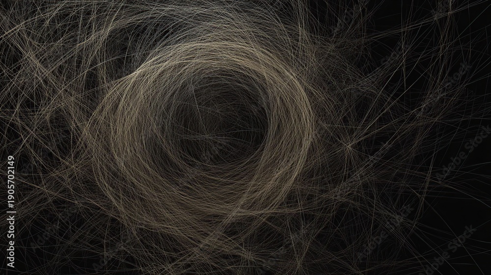 Obraz premium Intricate Ambient Vortex of Golden Hairlike Threads Forming a Circular Ring
