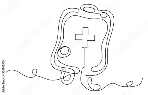 continuous line drawing of blood bag.one line drawing of medical blood transfusion bag. Single line vector illustration of blood supply in hospital, World blood donor day. One continuous single line. 