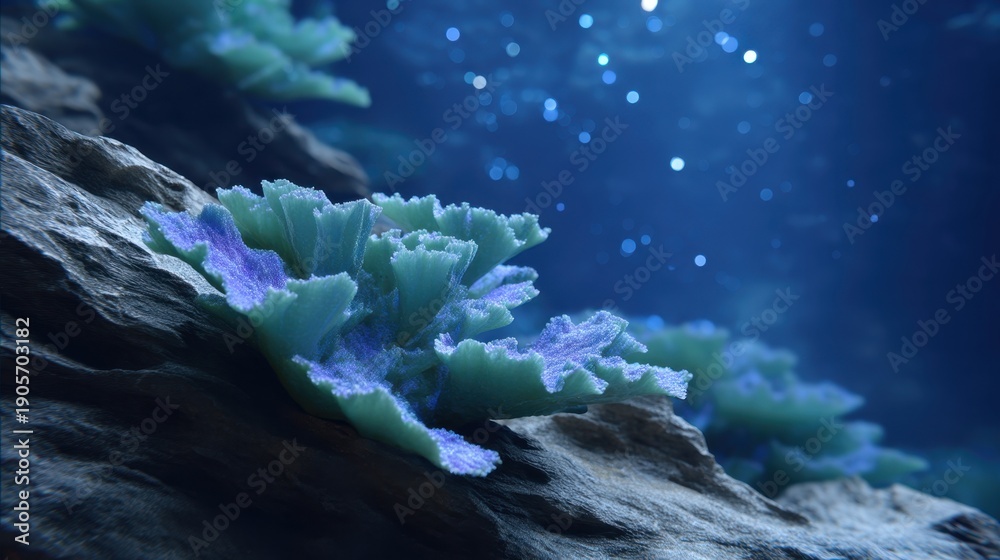 custom made wallpaper toronto digitalDeep Sea Coral Reef Formation with Glowing Edges Underwater in Vibrant Blue Light