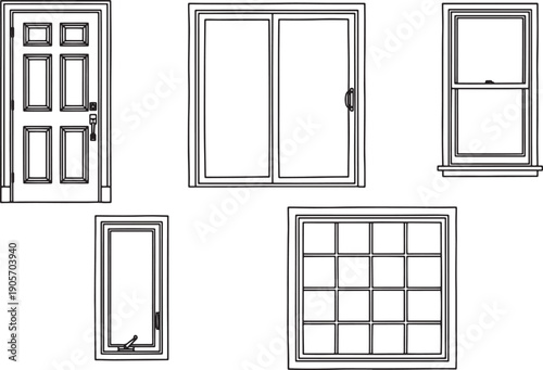 A graphic illustration showcases a variety of architectural elements, the simple shapes, textures, and clean lines of these common features, a blend of functional design.