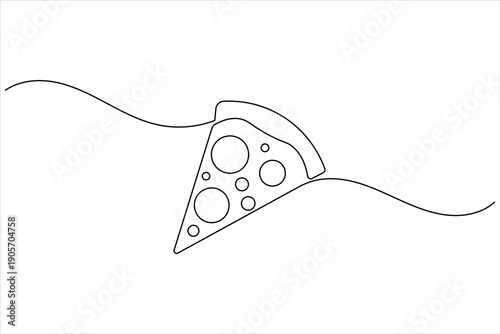 Pizza slice outline drawing modern continuous line art vector illustration icon.