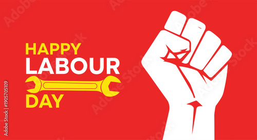 Labour day celebration with fist and wrench emblem