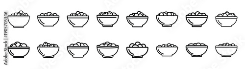 Collection of cereal bowl different kitchen outlines silhouette icon set.
