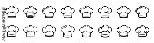 Collection of chef hat different kitchen outlines silhouette icon set.