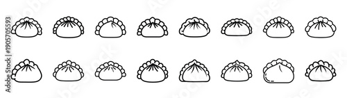 Collection of dumpling food different kitchen outlines silhouette icon set.