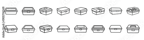 Collection of lunch box different kitchen outlines silhouette icon set.