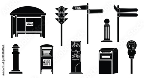 Urban Street Objects Vector Icons