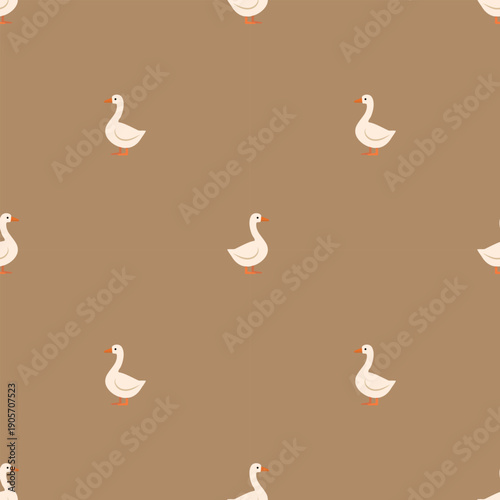 Seamless vector pattern with cute hand drawn geese and small decorative elements. Minimal flat farm illustration for kids textiles, wrapping paper, stationery, wallpaper and surface design