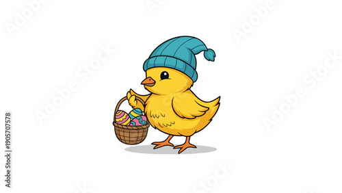 Adorable Chick with Easter Basket: A whimsical illustration for spring greetings