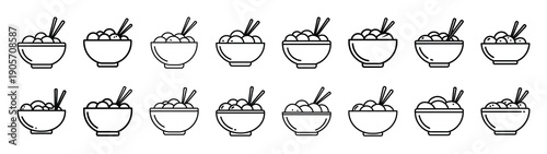 Collection of asian cuisine bowl different kitchen outlines silhouette icon set.