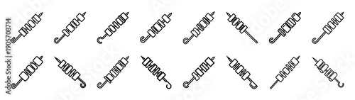 Collection of barbecue skewer different kitchen outlines silhouette icon set.