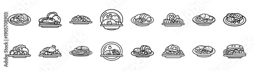 Collection of brunch plate different kitchen outlines silhouette icon set.